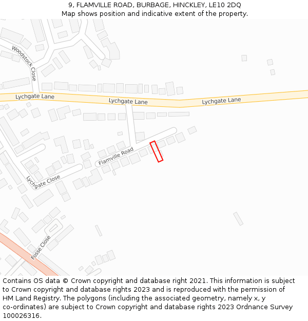 9, FLAMVILLE ROAD, BURBAGE, HINCKLEY, LE10 2DQ: Location map and indicative extent of plot