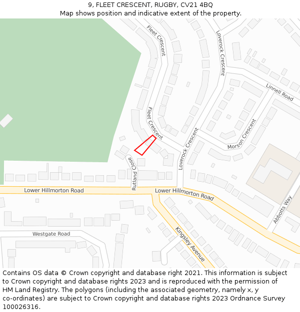 9, FLEET CRESCENT, RUGBY, CV21 4BQ: Location map and indicative extent of plot