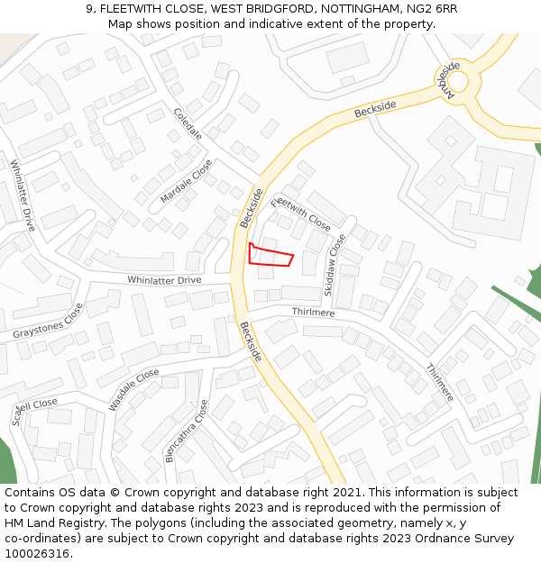 9, FLEETWITH CLOSE, WEST BRIDGFORD, NOTTINGHAM, NG2 6RR: Location map and indicative extent of plot