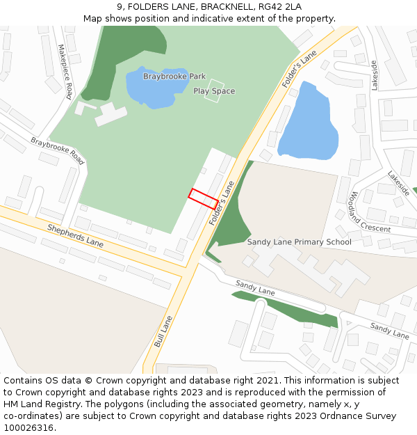 9, FOLDERS LANE, BRACKNELL, RG42 2LA: Location map and indicative extent of plot