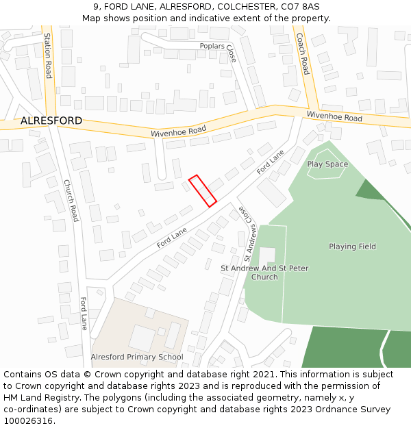 9, FORD LANE, ALRESFORD, COLCHESTER, CO7 8AS: Location map and indicative extent of plot