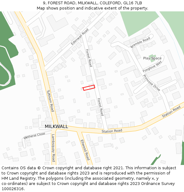 9, FOREST ROAD, MILKWALL, COLEFORD, GL16 7LB: Location map and indicative extent of plot