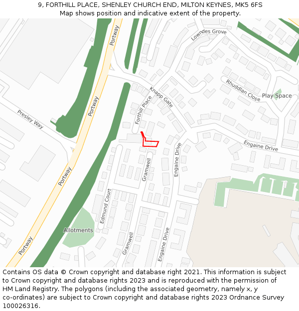 9, FORTHILL PLACE, SHENLEY CHURCH END, MILTON KEYNES, MK5 6FS: Location map and indicative extent of plot