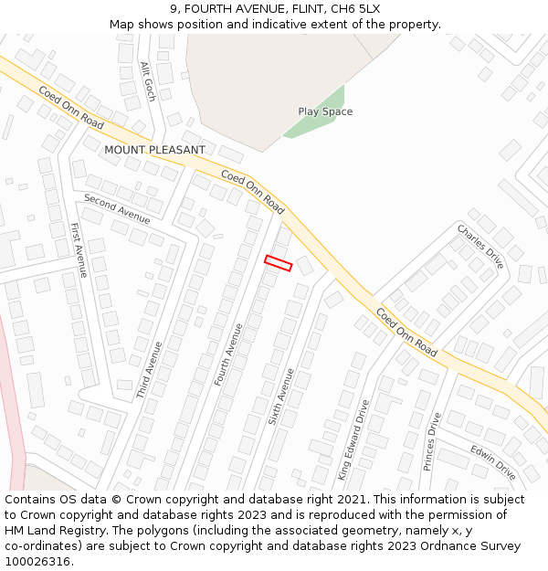 9, FOURTH AVENUE, FLINT, CH6 5LX: Location map and indicative extent of plot