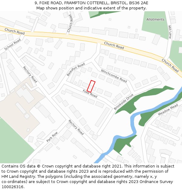 9, FOXE ROAD, FRAMPTON COTTERELL, BRISTOL, BS36 2AE: Location map and indicative extent of plot