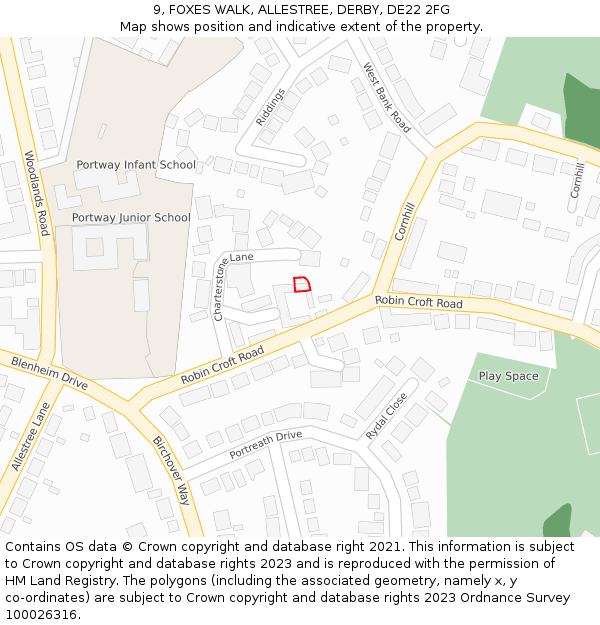 9, FOXES WALK, ALLESTREE, DERBY, DE22 2FG: Location map and indicative extent of plot