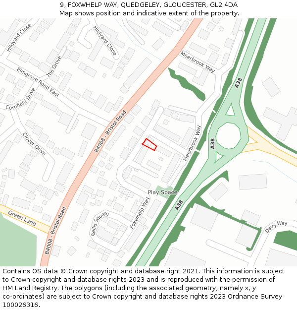 9, FOXWHELP WAY, QUEDGELEY, GLOUCESTER, GL2 4DA: Location map and indicative extent of plot