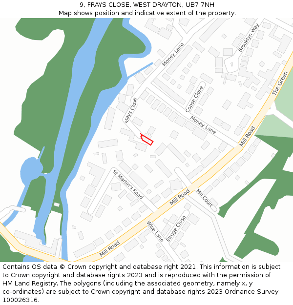 9, FRAYS CLOSE, WEST DRAYTON, UB7 7NH: Location map and indicative extent of plot