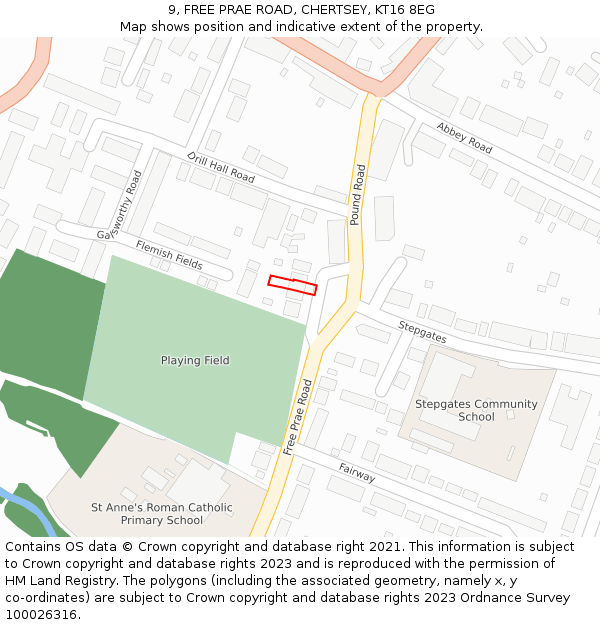 9, FREE PRAE ROAD, CHERTSEY, KT16 8EG: Location map and indicative extent of plot