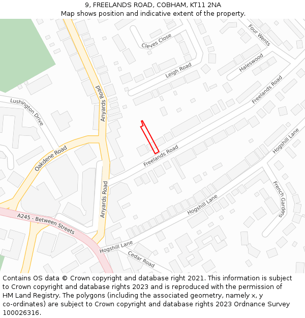 9, FREELANDS ROAD, COBHAM, KT11 2NA: Location map and indicative extent of plot