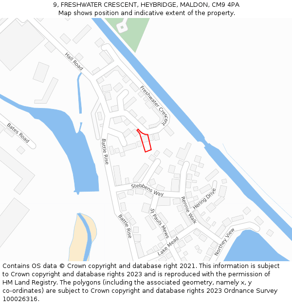 9, FRESHWATER CRESCENT, HEYBRIDGE, MALDON, CM9 4PA: Location map and indicative extent of plot