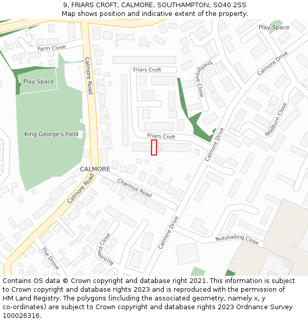 9, FRIARS CROFT, CALMORE, SOUTHAMPTON, SO40 2SS: Location map and indicative extent of plot
