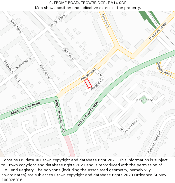 9, FROME ROAD, TROWBRIDGE, BA14 0DE: Location map and indicative extent of plot