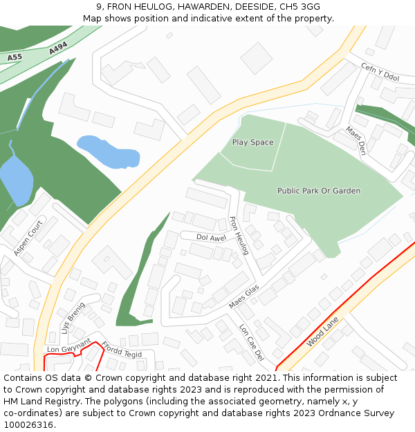 9, FRON HEULOG, HAWARDEN, DEESIDE, CH5 3GG: Location map and indicative extent of plot