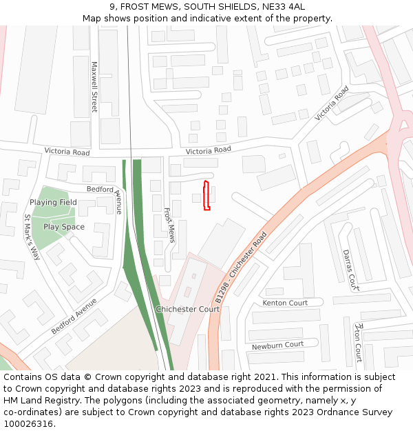 9, FROST MEWS, SOUTH SHIELDS, NE33 4AL: Location map and indicative extent of plot