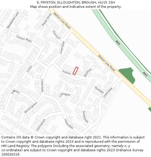 9, FRYSTON, ELLOUGHTON, BROUGH, HU15 1SH: Location map and indicative extent of plot