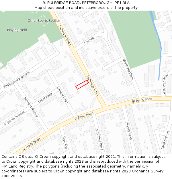 9, FULBRIDGE ROAD, PETERBOROUGH, PE1 3LA: Location map and indicative extent of plot