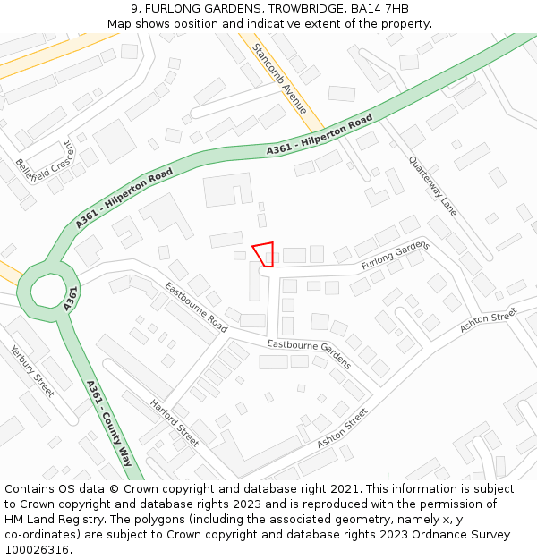 9, FURLONG GARDENS, TROWBRIDGE, BA14 7HB: Location map and indicative extent of plot