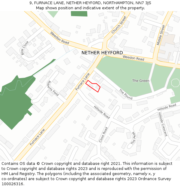 9, FURNACE LANE, NETHER HEYFORD, NORTHAMPTON, NN7 3JS: Location map and indicative extent of plot