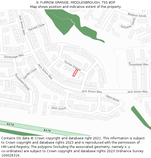 9, FURROW GRANGE, MIDDLESBROUGH, TS5 8DP: Location map and indicative extent of plot