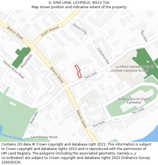 9, GAIA LANE, LICHFIELD, WS13 7LW: Location map and indicative extent of plot