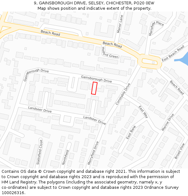 9, GAINSBOROUGH DRIVE, SELSEY, CHICHESTER, PO20 0EW: Location map and indicative extent of plot