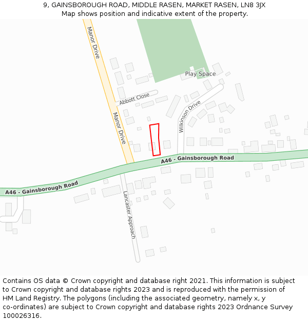 9, GAINSBOROUGH ROAD, MIDDLE RASEN, MARKET RASEN, LN8 3JX: Location map and indicative extent of plot