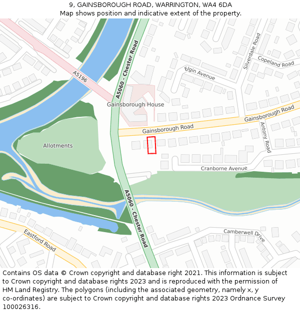 9, GAINSBOROUGH ROAD, WARRINGTON, WA4 6DA: Location map and indicative extent of plot