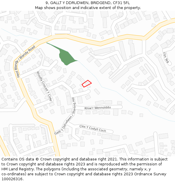 9, GALLT Y DDRUDWEN, BRIDGEND, CF31 5FL: Location map and indicative extent of plot