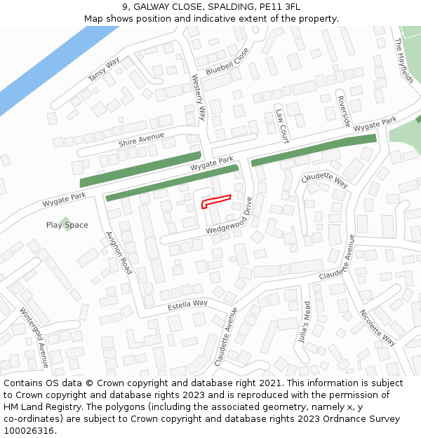 9, GALWAY CLOSE, SPALDING, PE11 3FL: Location map and indicative extent of plot