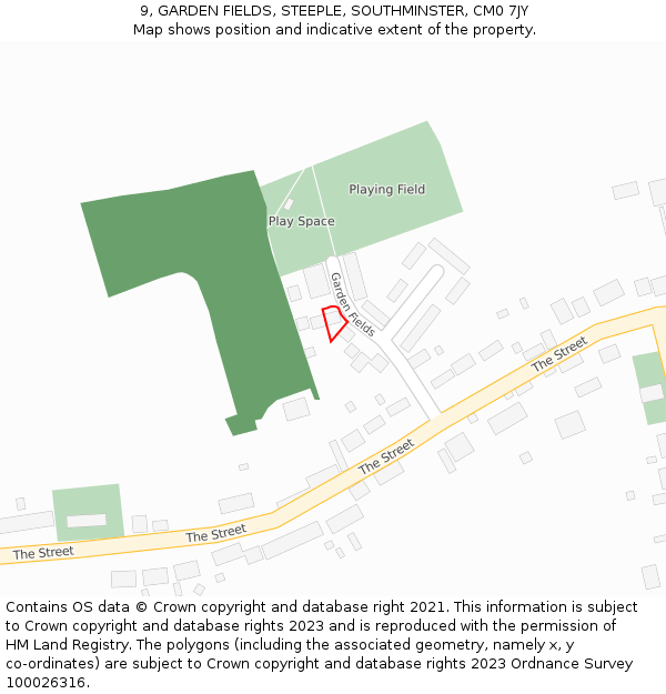 9, GARDEN FIELDS, STEEPLE, SOUTHMINSTER, CM0 7JY: Location map and indicative extent of plot