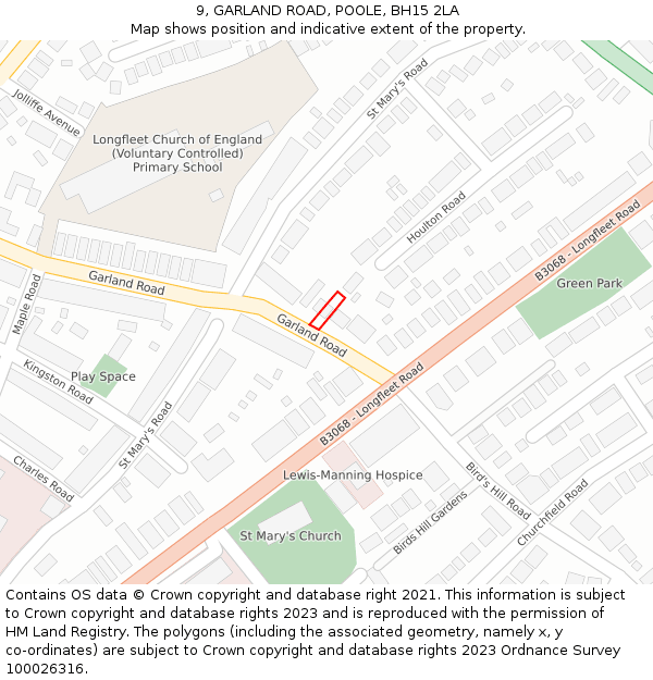 9, GARLAND ROAD, POOLE, BH15 2LA: Location map and indicative extent of plot