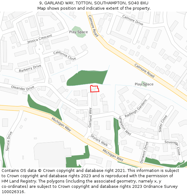 9, GARLAND WAY, TOTTON, SOUTHAMPTON, SO40 8XU: Location map and indicative extent of plot