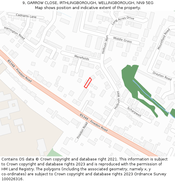 9, GARROW CLOSE, IRTHLINGBOROUGH, WELLINGBOROUGH, NN9 5EG: Location map and indicative extent of plot