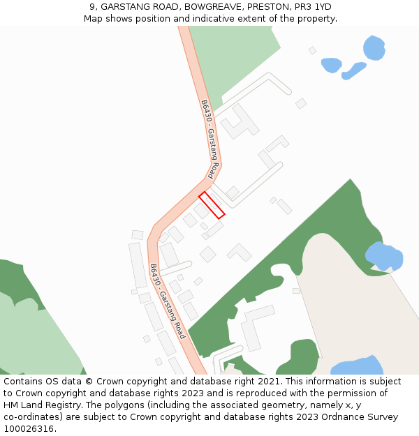 9, GARSTANG ROAD, BOWGREAVE, PRESTON, PR3 1YD: Location map and indicative extent of plot