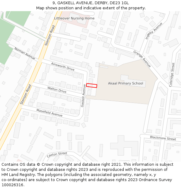 9, GASKELL AVENUE, DERBY, DE23 1GL: Location map and indicative extent of plot