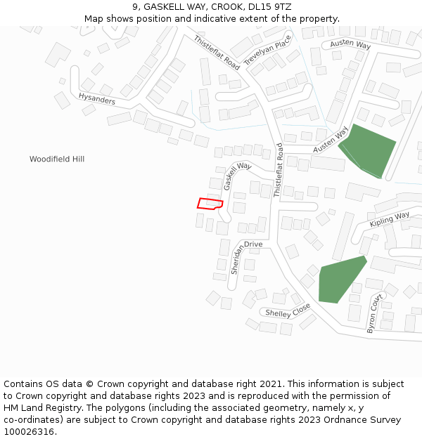 9, GASKELL WAY, CROOK, DL15 9TZ: Location map and indicative extent of plot