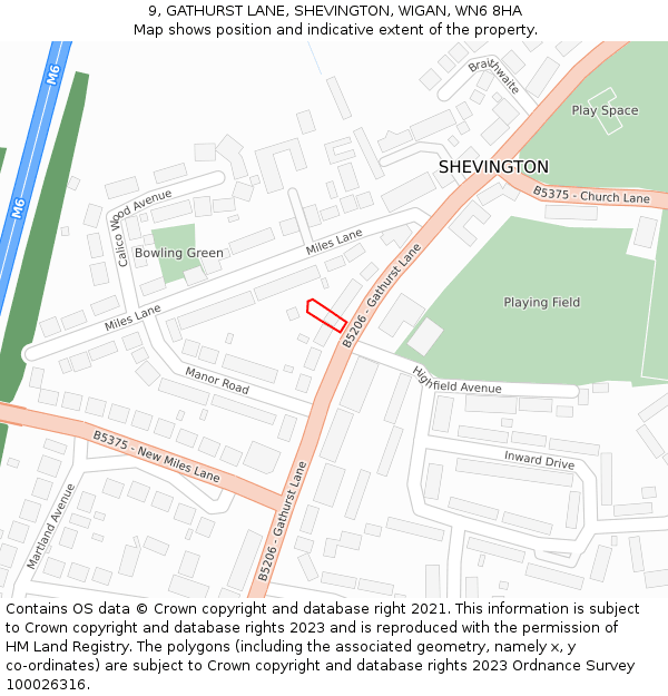 9, GATHURST LANE, SHEVINGTON, WIGAN, WN6 8HA: Location map and indicative extent of plot