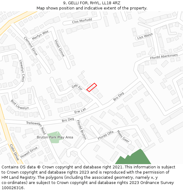 9, GELLI FOR, RHYL, LL18 4RZ: Location map and indicative extent of plot