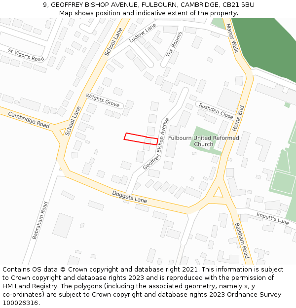 9, GEOFFREY BISHOP AVENUE, FULBOURN, CAMBRIDGE, CB21 5BU: Location map and indicative extent of plot