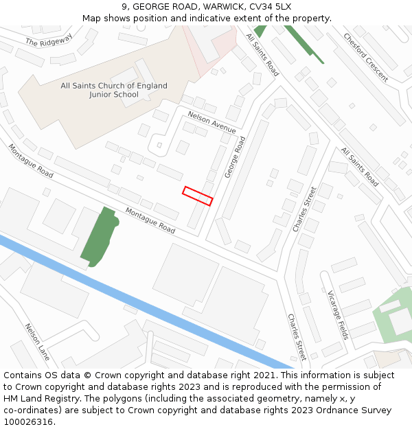 9, GEORGE ROAD, WARWICK, CV34 5LX: Location map and indicative extent of plot