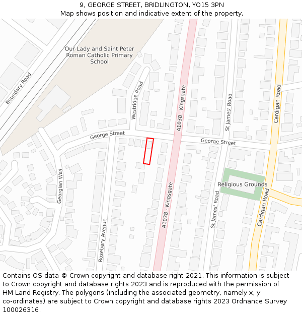 9, GEORGE STREET, BRIDLINGTON, YO15 3PN: Location map and indicative extent of plot