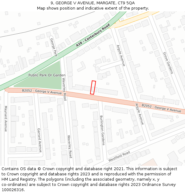 9, GEORGE V AVENUE, MARGATE, CT9 5QA: Location map and indicative extent of plot