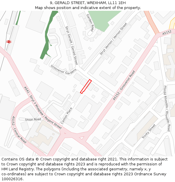 9, GERALD STREET, WREXHAM, LL11 1EH: Location map and indicative extent of plot