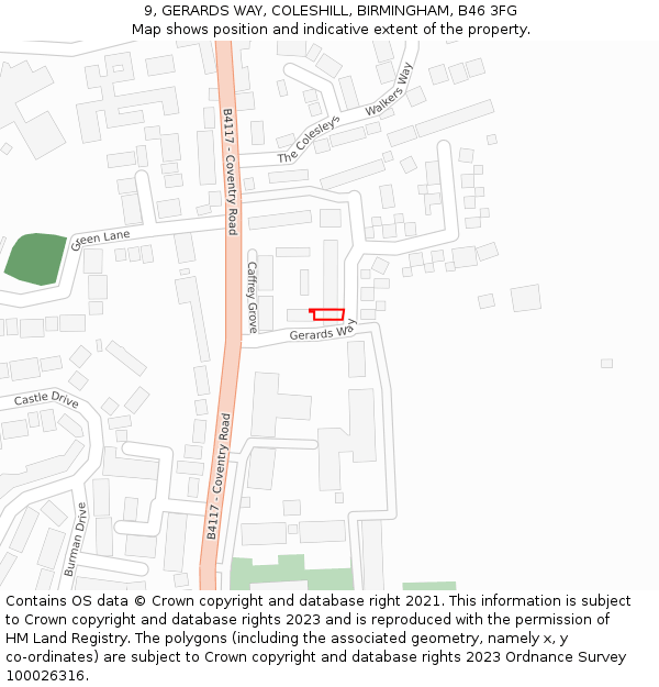 9, GERARDS WAY, COLESHILL, BIRMINGHAM, B46 3FG: Location map and indicative extent of plot