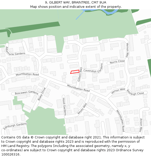 9, GILBERT WAY, BRAINTREE, CM7 9UA: Location map and indicative extent of plot