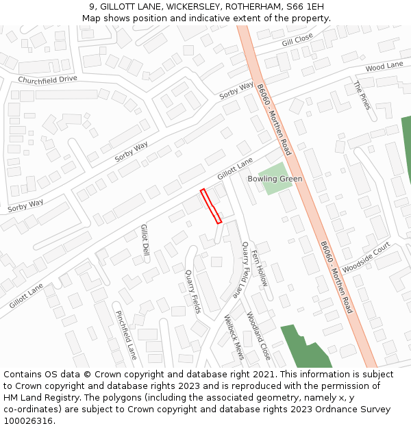 9, GILLOTT LANE, WICKERSLEY, ROTHERHAM, S66 1EH: Location map and indicative extent of plot