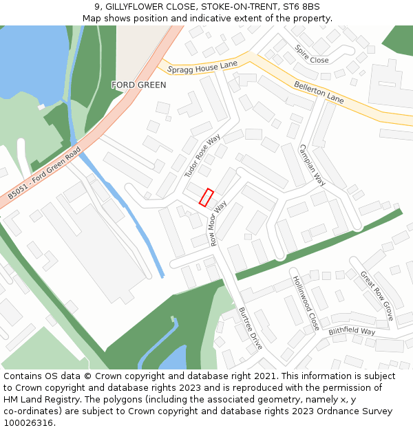 9, GILLYFLOWER CLOSE, STOKE-ON-TRENT, ST6 8BS: Location map and indicative extent of plot