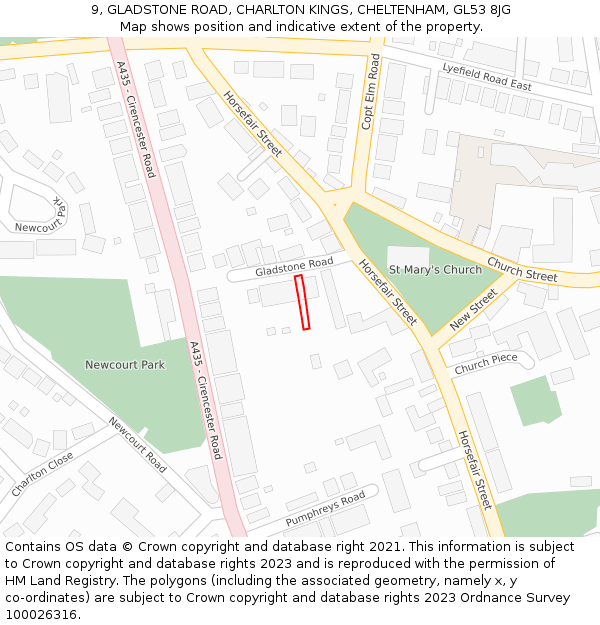 9, GLADSTONE ROAD, CHARLTON KINGS, CHELTENHAM, GL53 8JG: Location map and indicative extent of plot