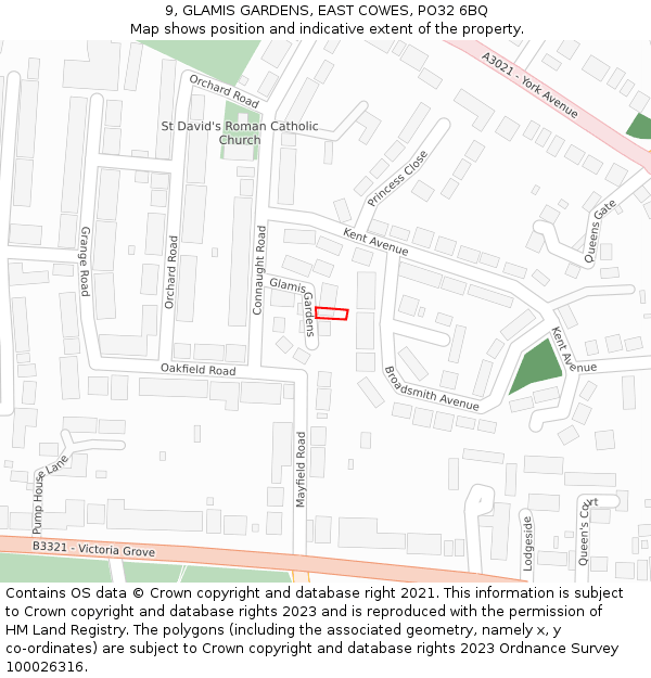 9, GLAMIS GARDENS, EAST COWES, PO32 6BQ: Location map and indicative extent of plot